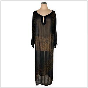 Marina Rinaldi Italy Black Brown Animal Print Sheer Viscose Maxi Dress 27 US 18